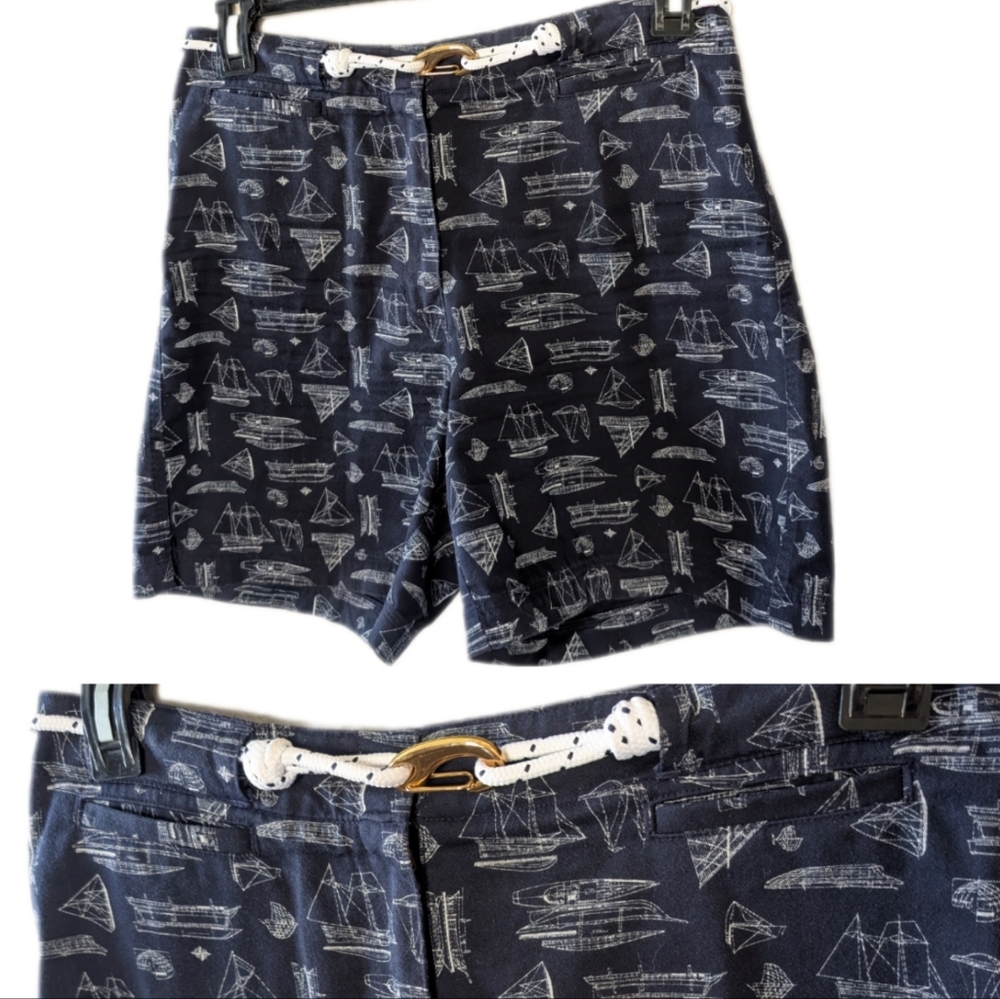 Ralph Lauren Shorts sz 8 Navy Blue Sailboat Robe Belt Boat Chino Nautical